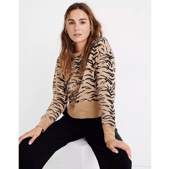 Madewell Crop Sweatshirt in Tiger Stripe - Picture 1 of 12